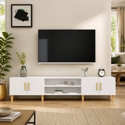 White Engineered Wood TV Cabinet with Storage Features
