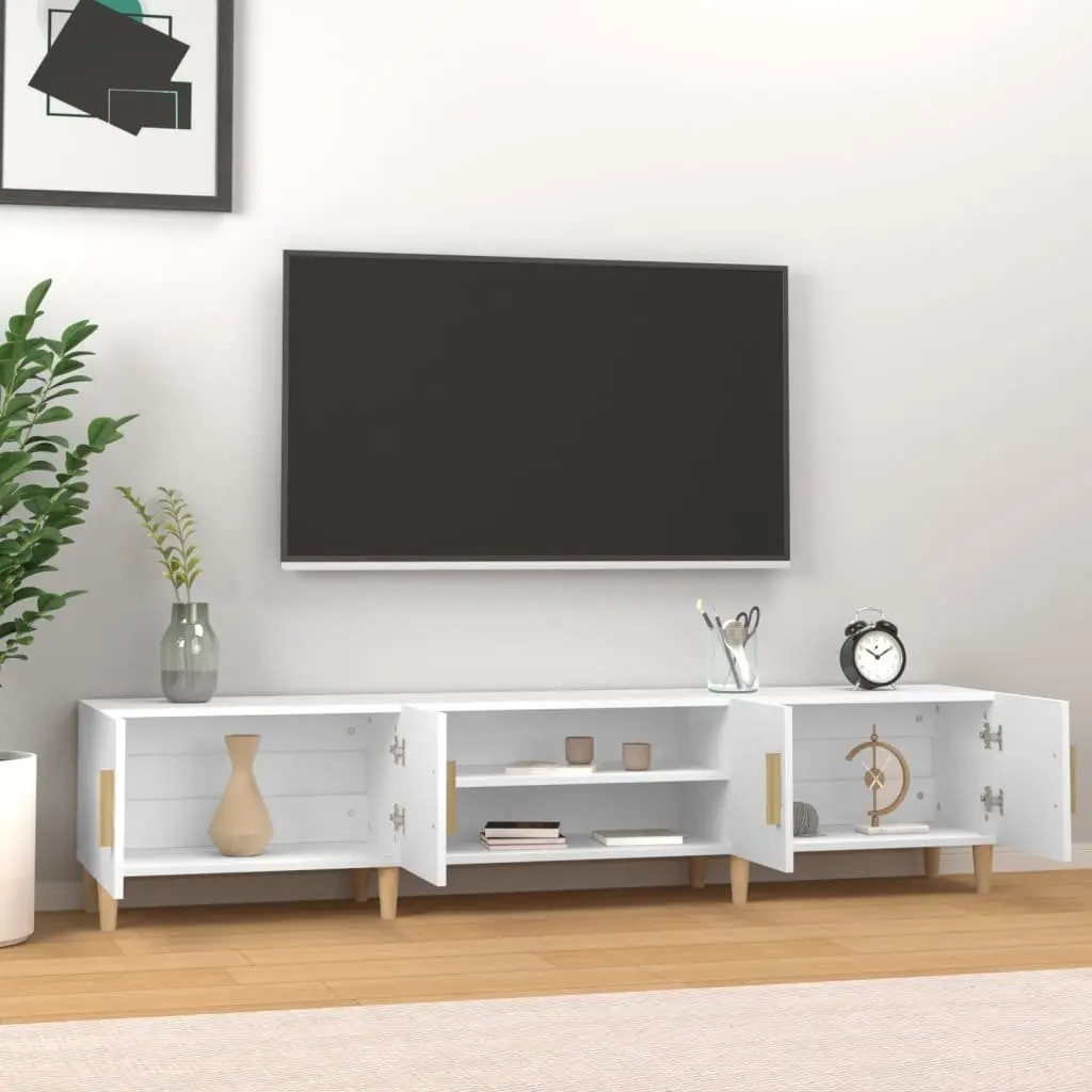 TV Stand Engineered Wood Spacious Storage 180cm White 4 Doors 4 Compartments