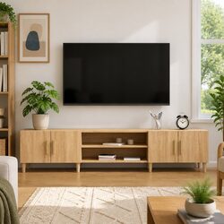 Brown Engineered Wood TV Unit with Storage Doors and Compartments
