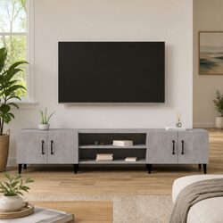4-Door Grey Storage Unit TV Cabinet in Engineered Wood
