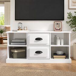 High Gloss White TV Cabinet with Storage Drawers and Shelves