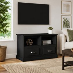 Engineered Wood Black TV Cabinet 80x35x50 cm with Drawers