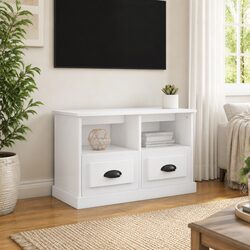 Engineered Wood TV Cabinet in High Gloss White 80x35x50cm