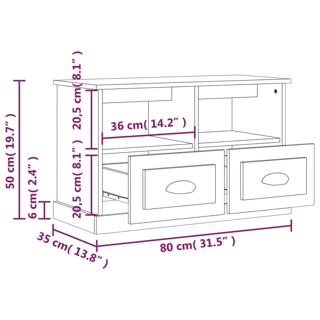 High Gloss White TV Cabinet Engineered Wood 80x35x50cm with Storage Drawers