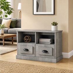 Engineered Wood Grey TV Storage Unit with Drawers