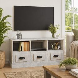 Engineered Wood Grey TV Cabinet with 3 Open Shelves
