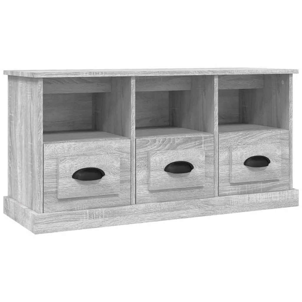 TV Stand with Drawers and Open Shelves Engineered Wood Grey Sonoma 100x35x50cm Storage Unit for Home Entertainment
