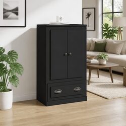 Black Highboard Sideboard Cabinet - Engineered Wood