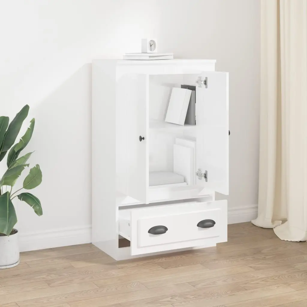 Highboard Storage Cabinet Engineered Wood High Gloss White 60 x 35.5 x 103.5 cm