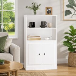 White Highboard Storage Cabinet with Engineered Wood Construction