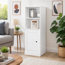 White Highboard Storage Cabinet in Engineered Wood 36x35.5x103.5cm