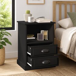 Black Bedside Cabinets 2 Pcs Engineered Wood 43x36x60 cm