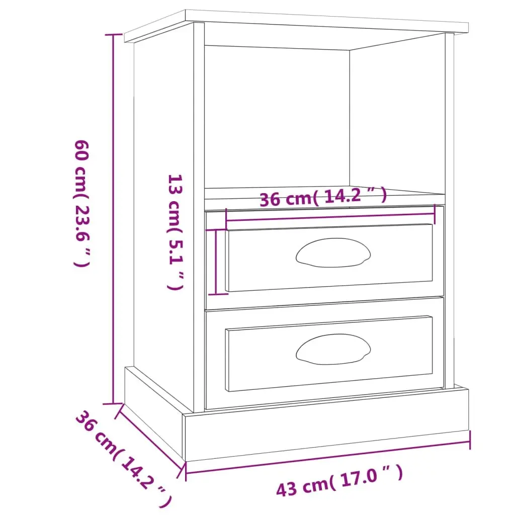 Bedside Cabinets Compact Storage 43x36x60 cm Black 2 Piece
