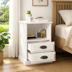 2-Piece White Bedside Cabinets with Storage Drawers