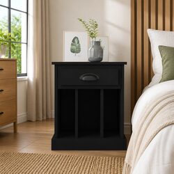 Functional Black Nightstand with Engineered Wood Construction