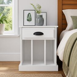 White High Gloss Bedside Cabinet with Drawer and Compartments