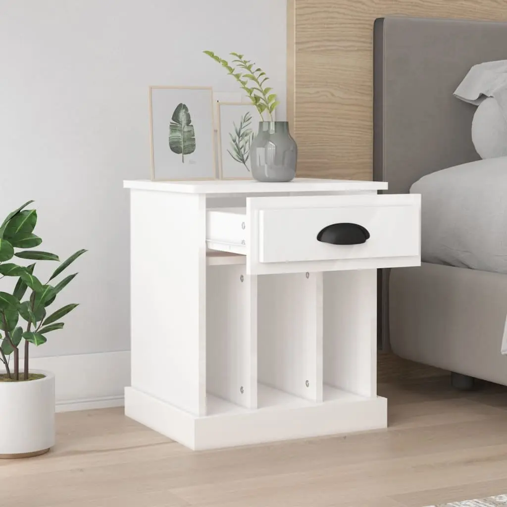 Bedside Cabinets High Gloss White Storage 2 Piece Nightstand with Drawers and Compartments