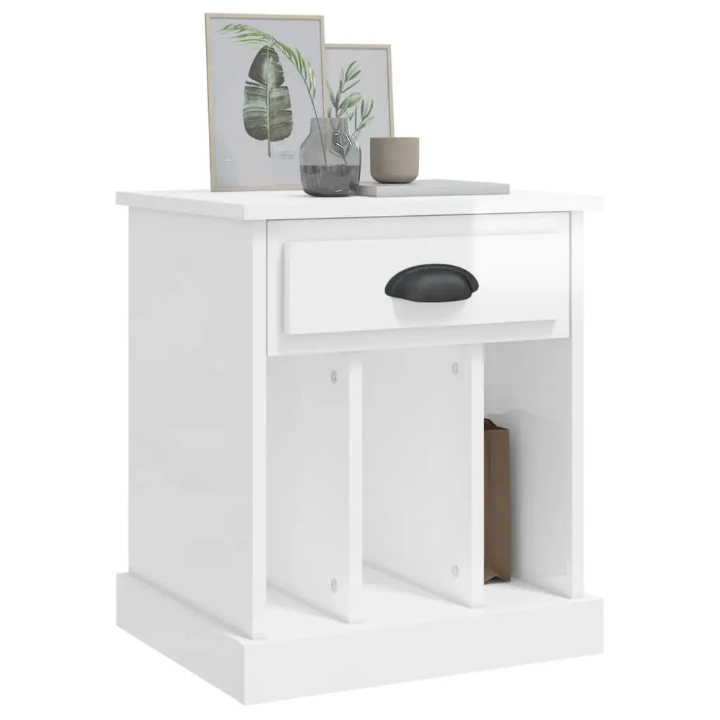 Bedside Cabinets High Gloss White Storage 2 Piece Nightstand with Drawers and Compartments