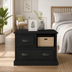 Black Nightstand with Storage Drawers and Compartment