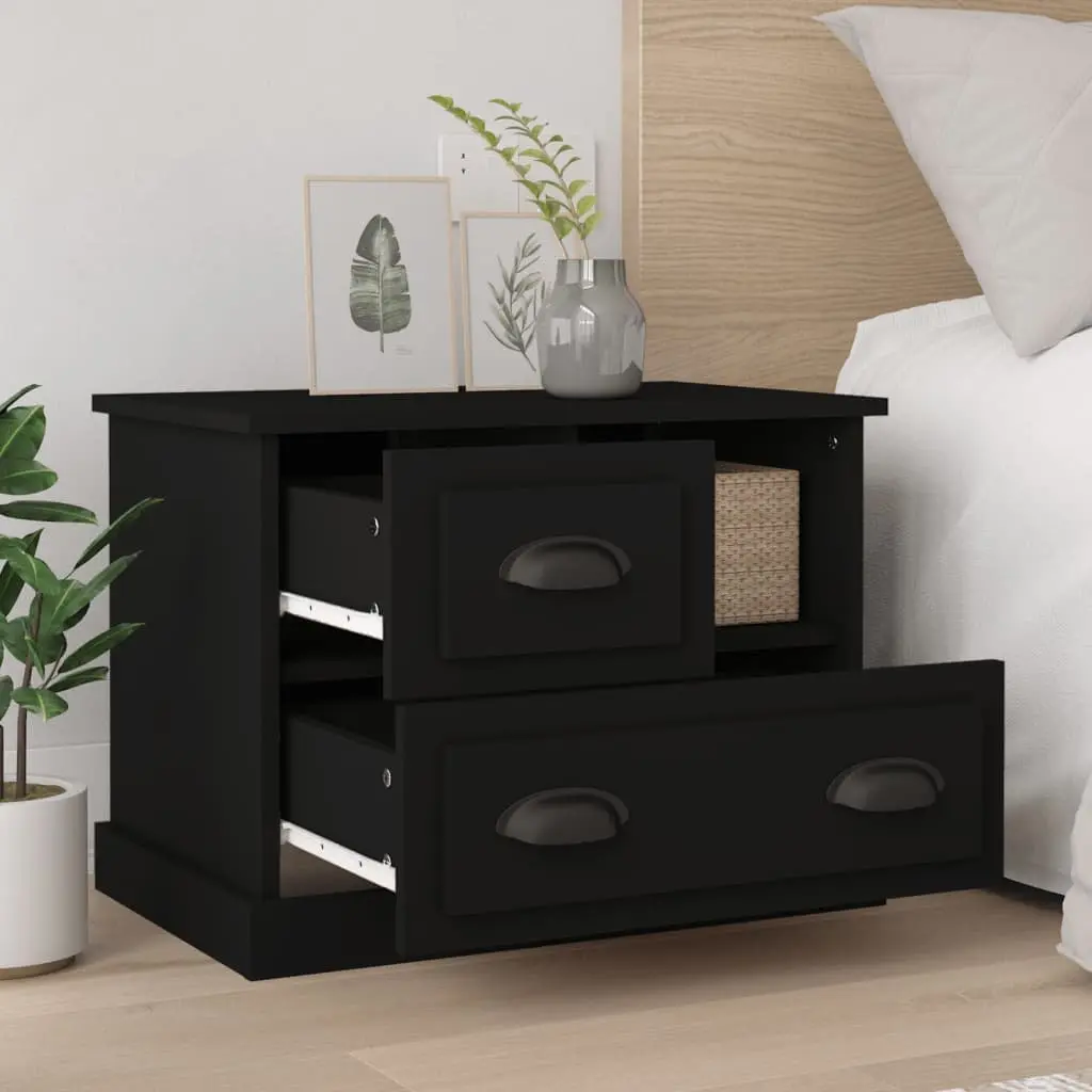 Bedside Table Storage Drawers Black 60x39x45 cm