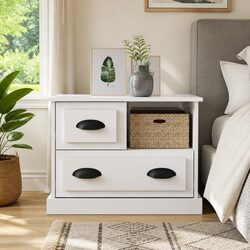Modern Bedside Cabinet in White High Gloss with Storage Drawers