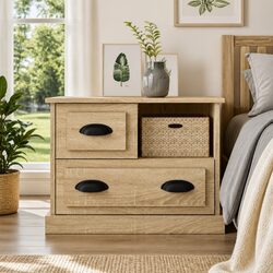 Brown Nightstand with Storage Drawers and Compartment