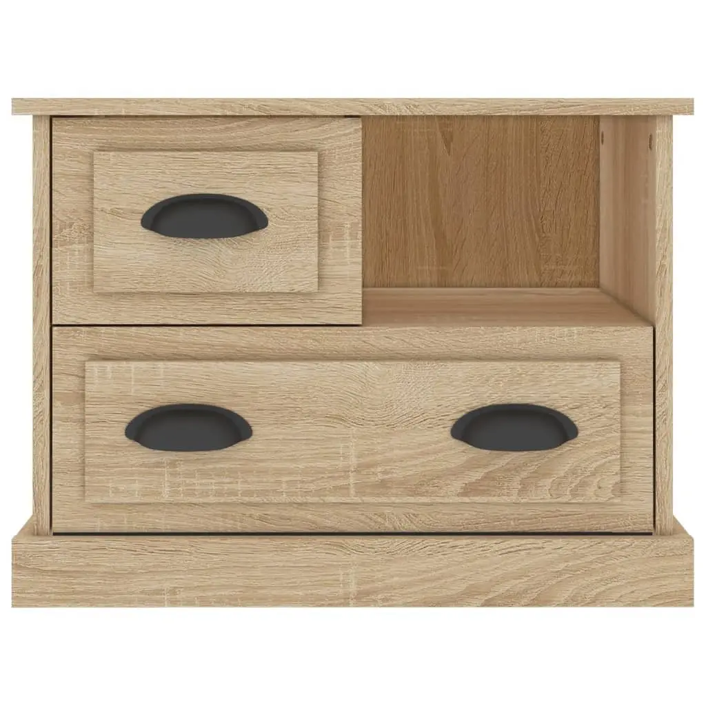 Bedside Table Storage Drawers Brown Engineered Wood Compartment 60 x 39 x 45 cm