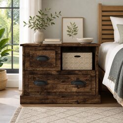 Brown Bedside Cabinet with Drawer and Compartment Storage