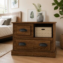 Engineered Wood Bedside Cabinet, Brown Oak 60x39x45 cm
