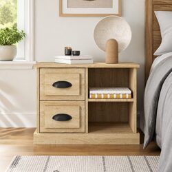 Brown Engineered Wood Bedside Cabinet with 2 Drawers