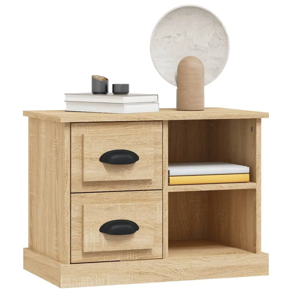 Bedside Cabinet Engineered Wood Ample Storage 2 Drawers 2 Compartments Brown