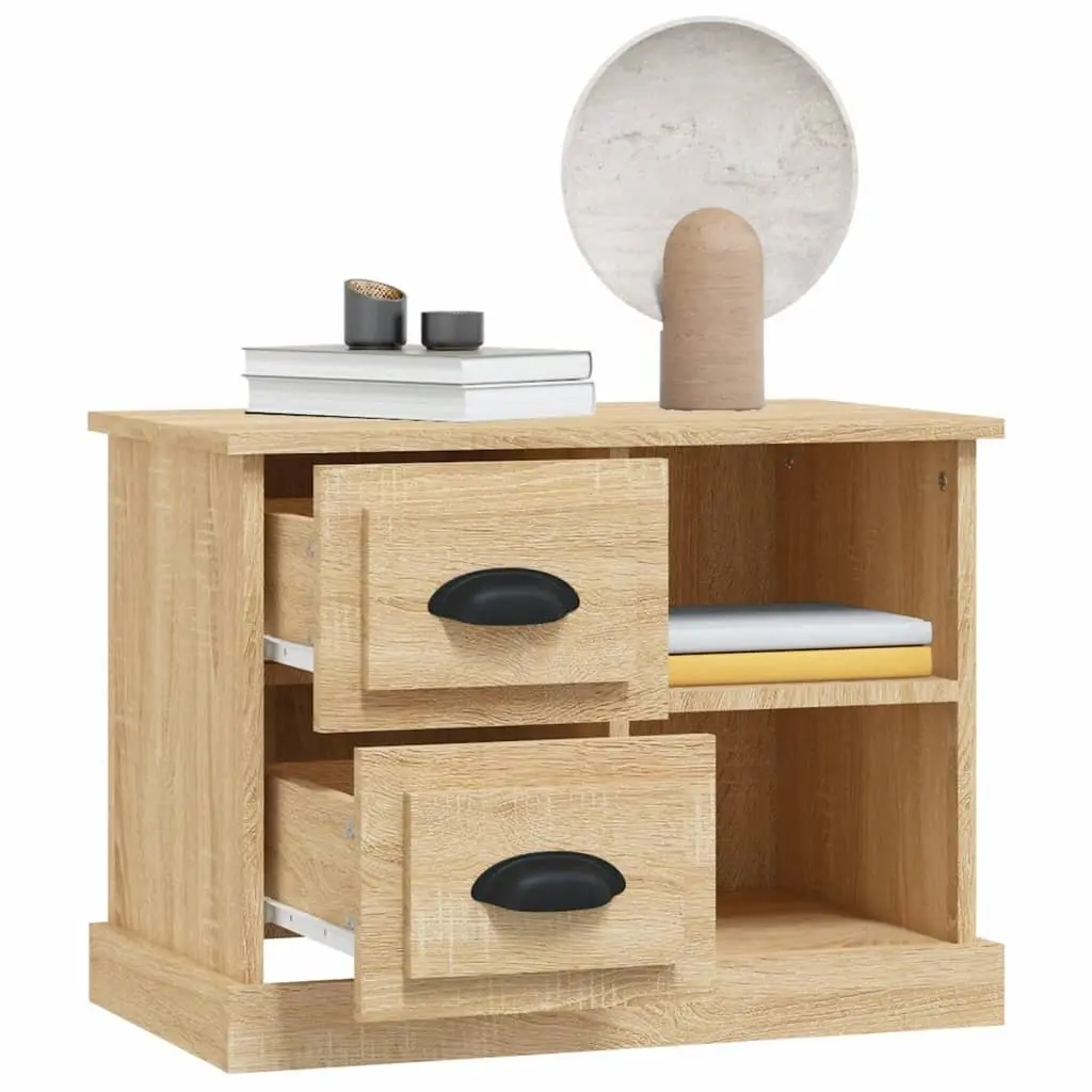 Bedside Cabinet Engineered Wood Ample Storage 2 Drawers 2 Compartments Brown