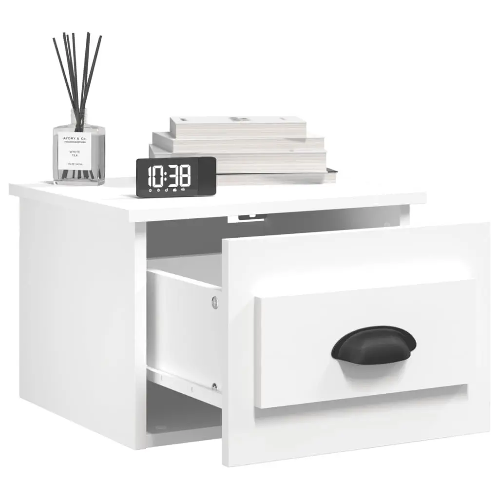 Wall-mounted Bedside Cabinet Floating Nightstand Drawer White Set of 2