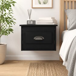 Wall-mounted Black Bedside Cabinet with Drawer