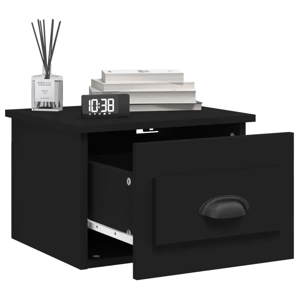 Wall-mounted Bedside Cabinets Floating Storage Drawer Organiser 2 pcs Black