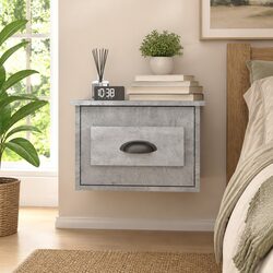 Wall-Mounted Bedside Cabinet with Drawer - Grey Finish