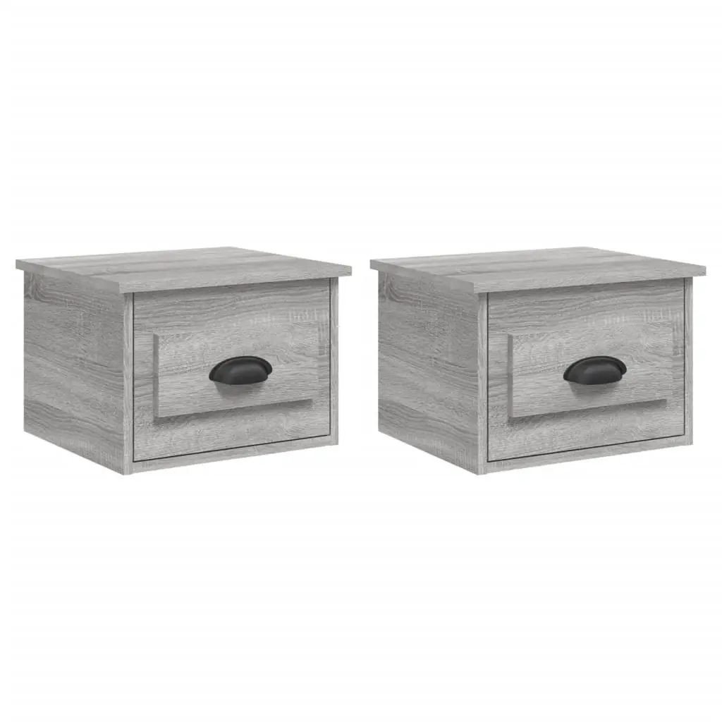 Floating Bedside Cabinets Grey Sonoma 2 Piece Wall-mounted Storage Drawer