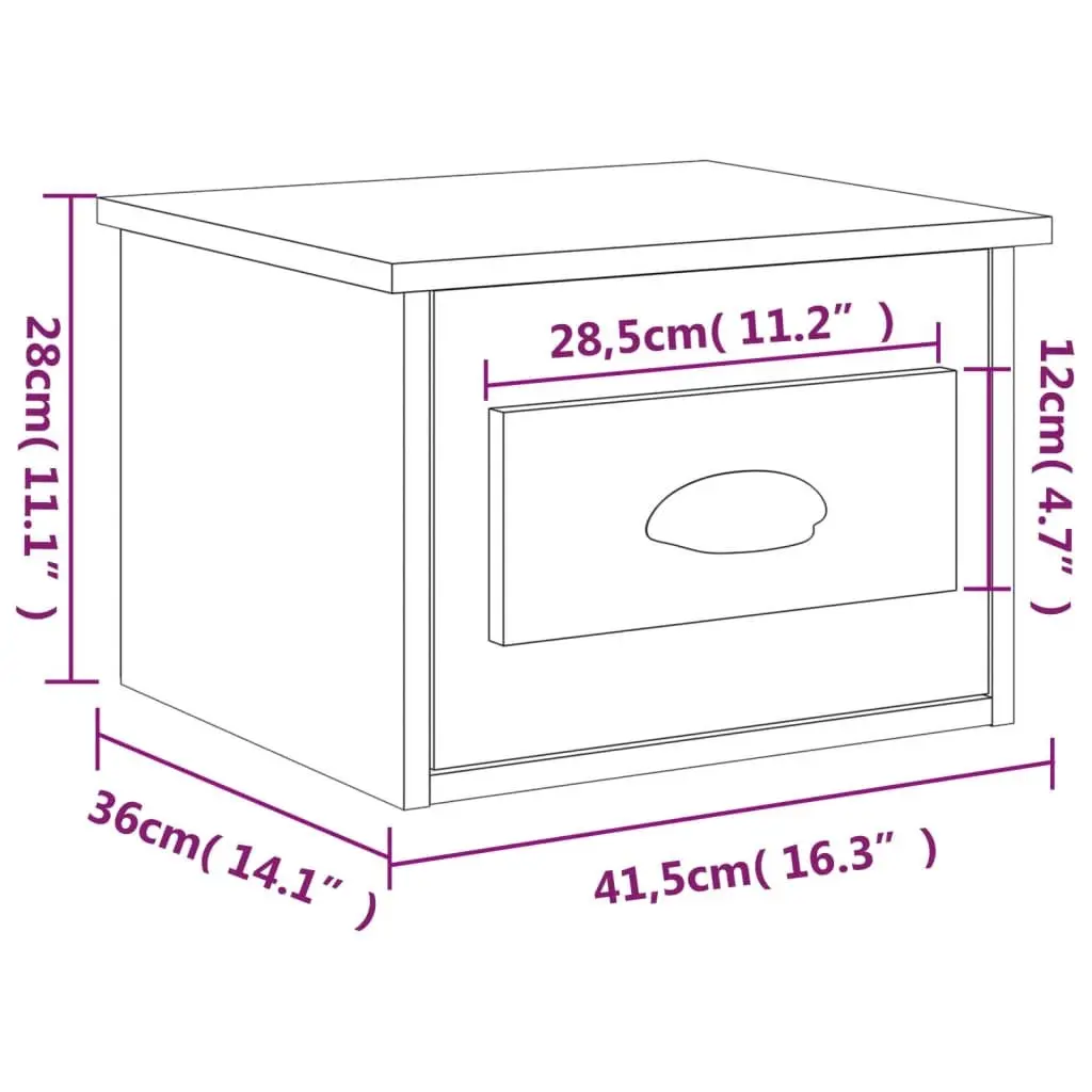Floating Bedside Cabinets Grey Sonoma 2 Piece Wall-mounted Storage Drawer