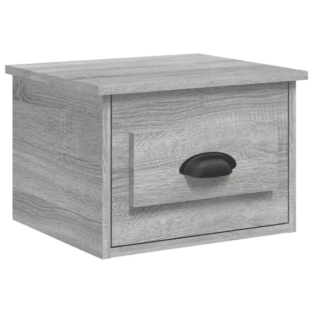 Floating Bedside Cabinets Grey Sonoma 2 Piece Wall-mounted Storage Drawer