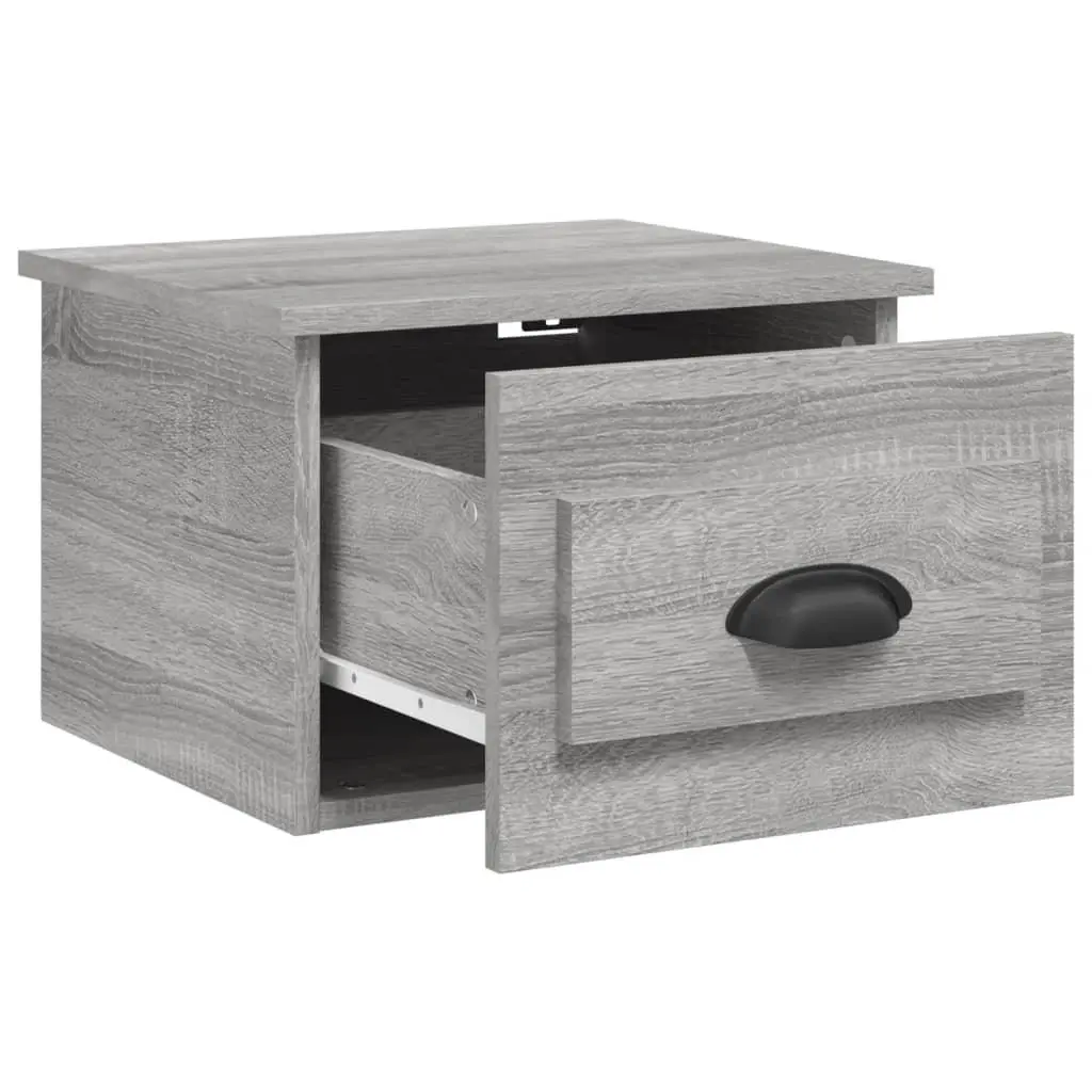 Floating Bedside Cabinets Grey Sonoma 2 Piece Wall-mounted Storage Drawer