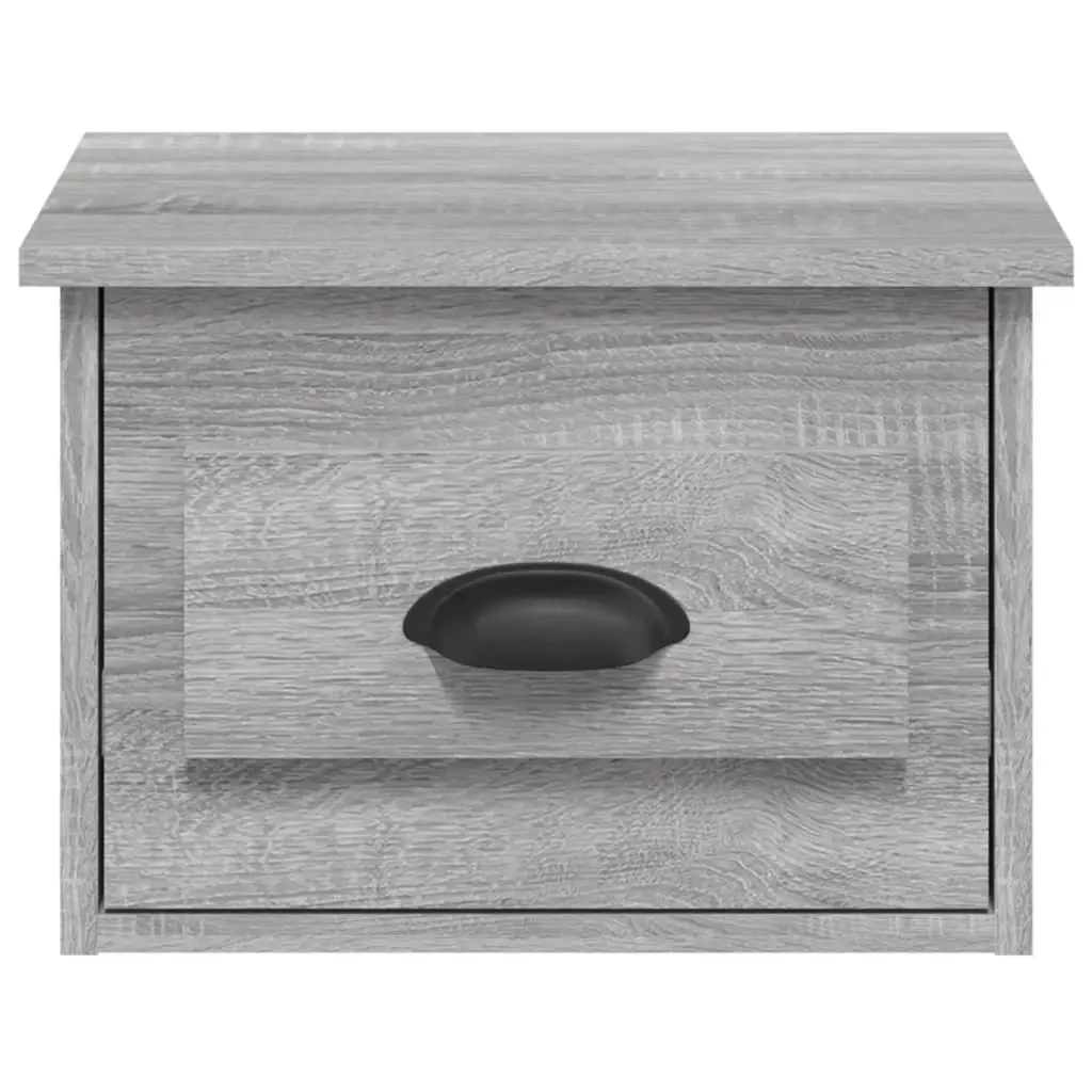 Floating Bedside Cabinets Grey Sonoma 2 Piece Wall-mounted Storage Drawer