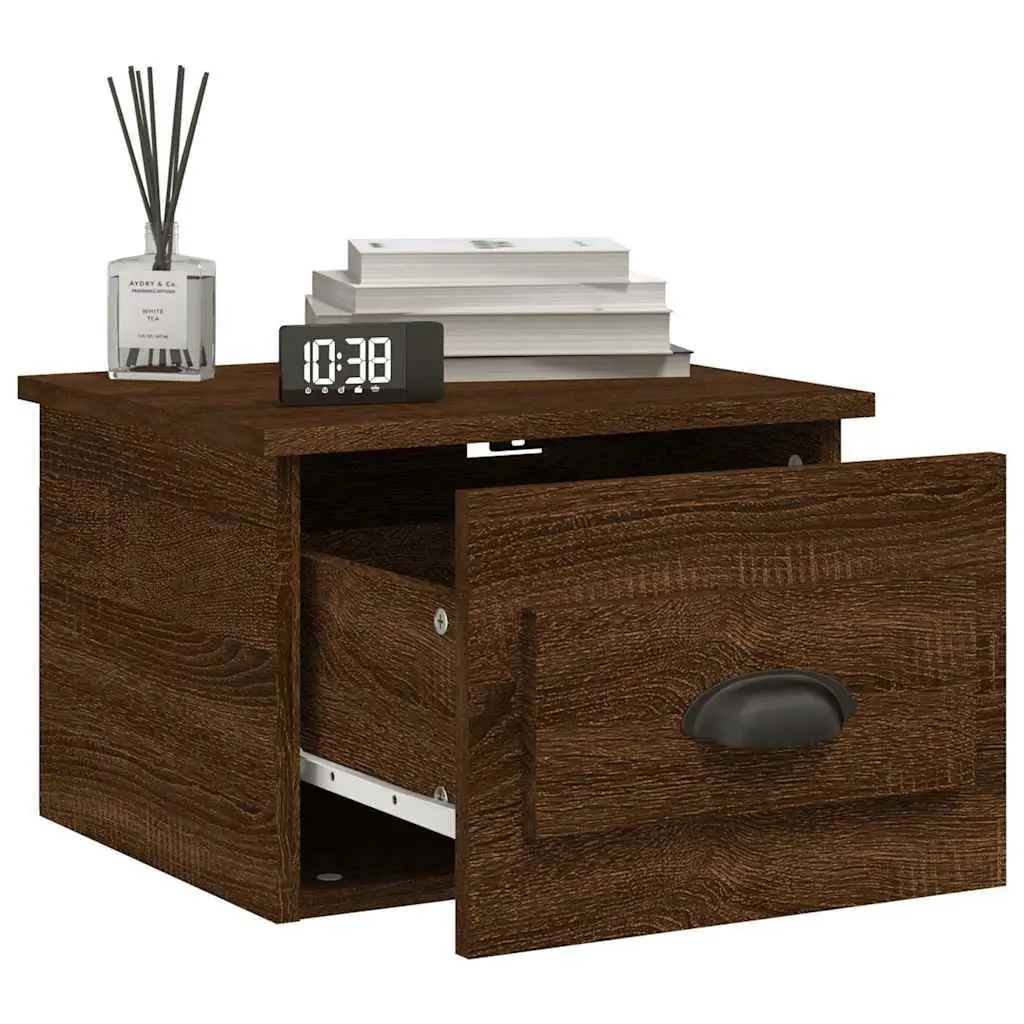 Wall-mounted Bedside Cabinets Storage Drawer 41.5 x 36 x 28 cm Brown Oak 2 Piece