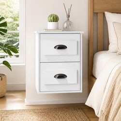 Floating Bedside Cabinet White 41.5x36x53cm with 2 Drawers