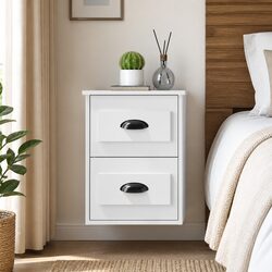Wall-Mounted Bedside Cabinet with 2 Drawers in White