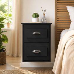 Black Wall-Mounted Bedside Cabinet 41.5x36x53cm with Drawers