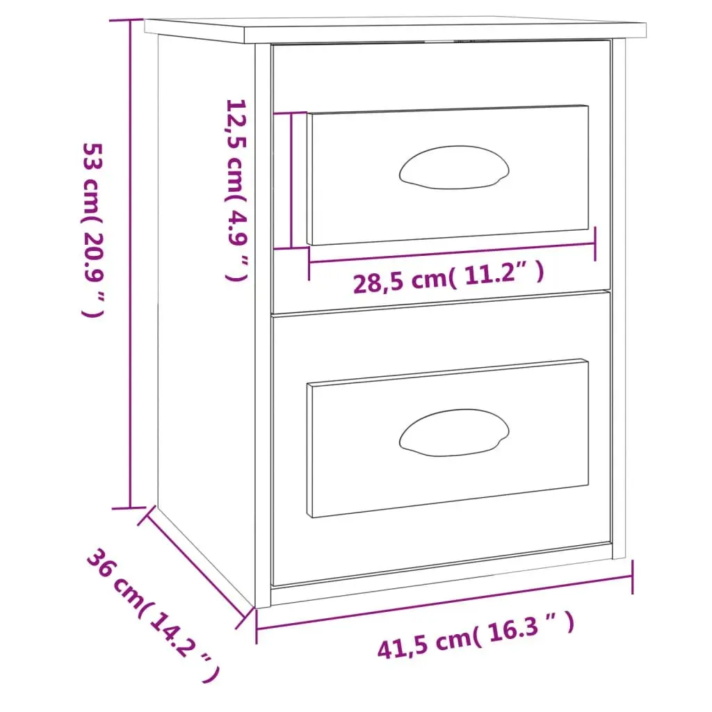 Wall-mounted Bedside Cabinet Floating Storage Unit 41.5x36x53cm Black