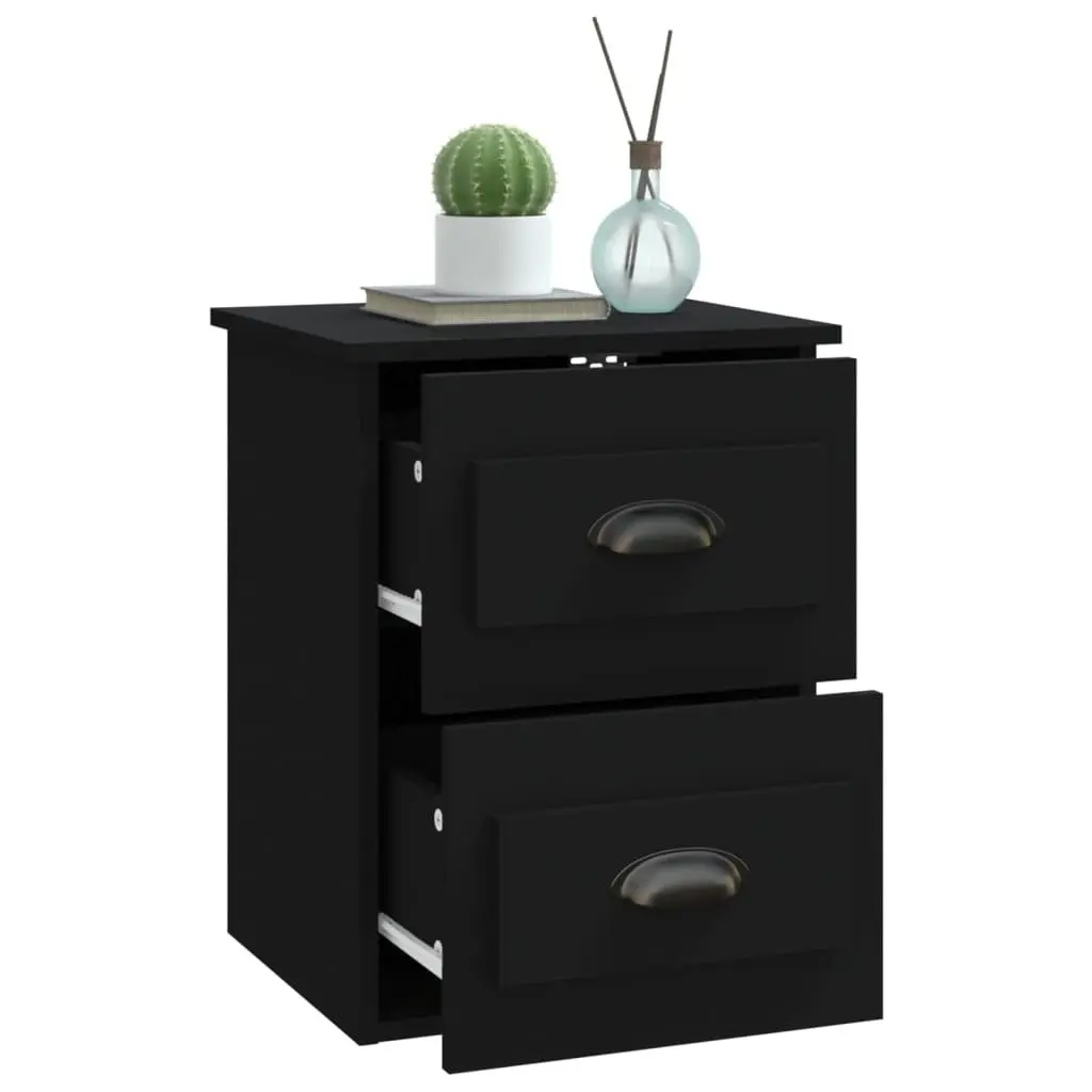Wall-mounted Bedside Cabinet with Floating Function 2 Drawers Black