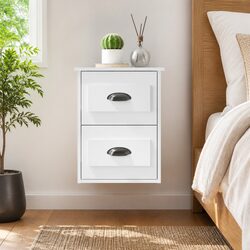 White Floating Bedside Table with 2 Drawer Storage