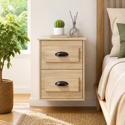 Wall-Mounted Bedside Cabinet with 2 Storage Drawers