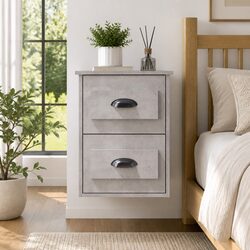 Wall-Mounted Bedside Cabinet with Two Drawers in Grey